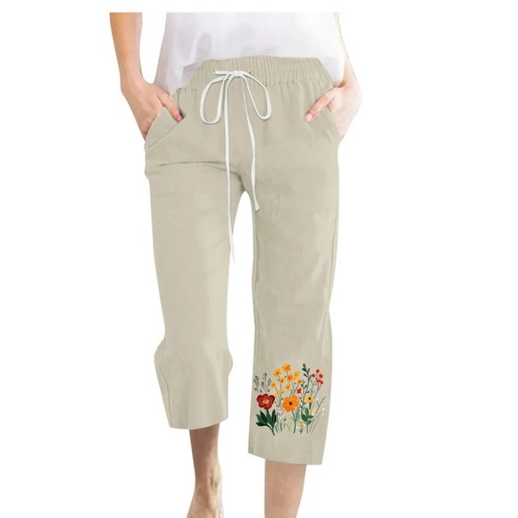 Johnny Was Pants - Johnny was Sz S Floral Embroidered Beige Pants y2k cargos